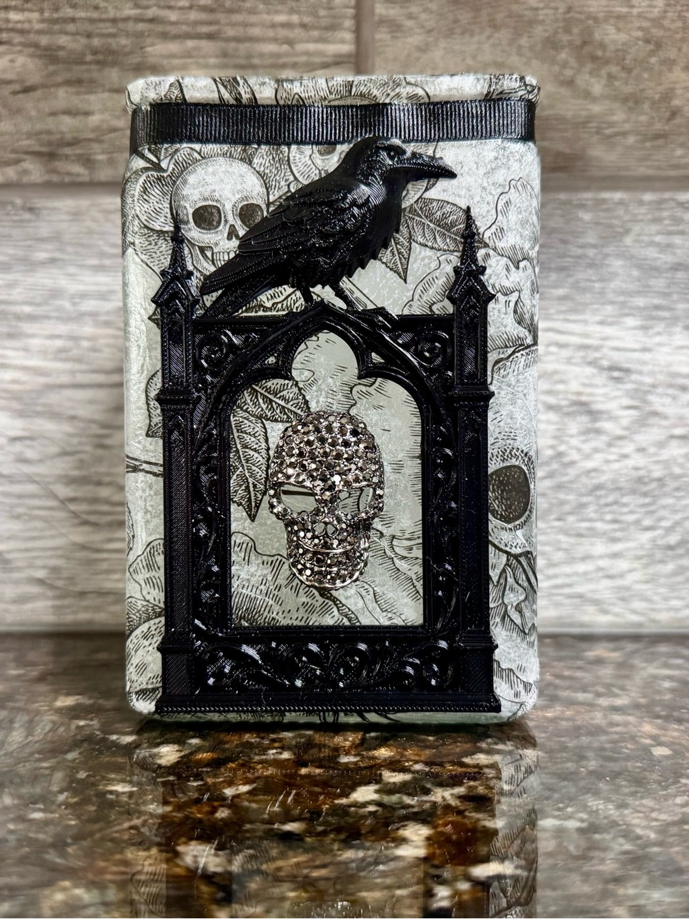 Gothic Raven Skull candle holder with twinkle lights,Handcrafted 9”x 4”x 2”